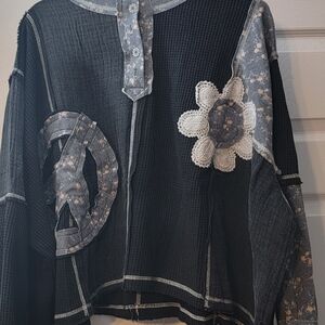 POL Charcoal and Ash Patchwork Sweatshirt